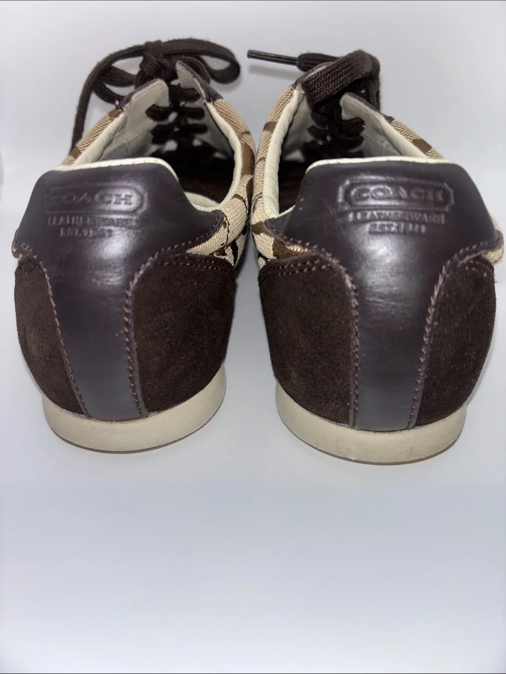 Coach Brown & Cream Monogram Lace-Up Sneakers